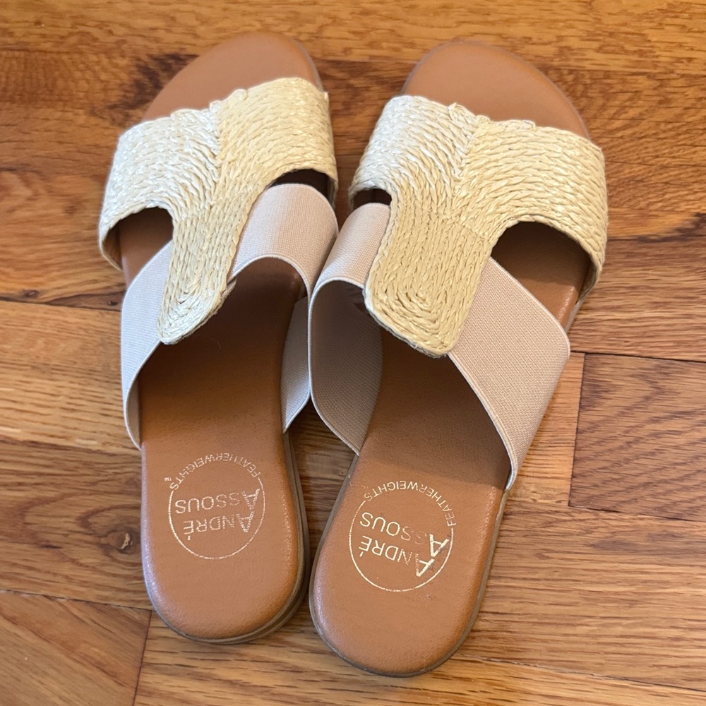 André Assous NORAH Raffia slip on beige Sandals NEW